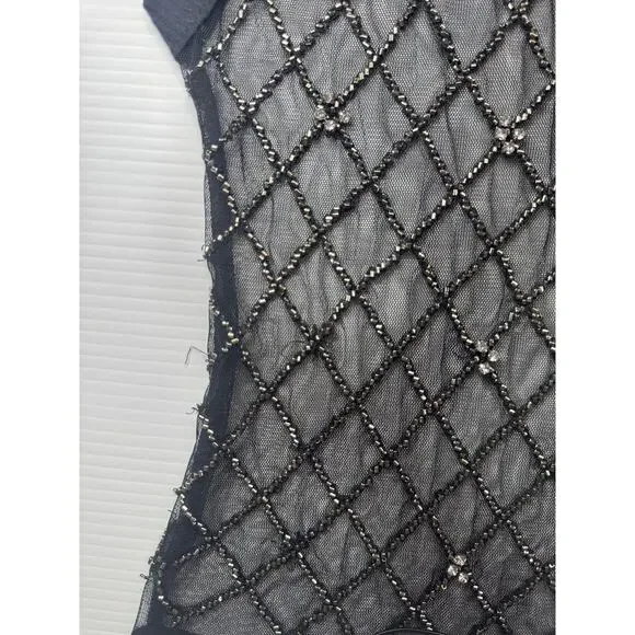 Free People Disco Nights Mesh Beaded Top Black Sheer Rhinestone Festival Unisex - Picture 15 of 16